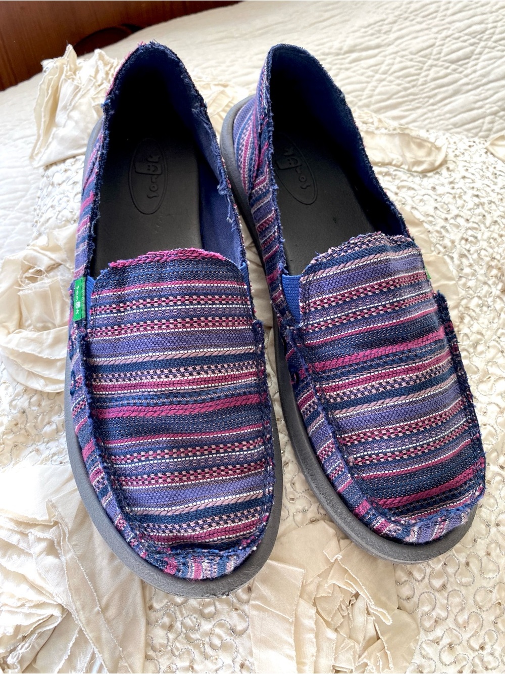 Sanuk Purple Multicolored Striped Donna Caroline Slip On Canvas Shoes Women Sz 7 - Picture 15 of 15